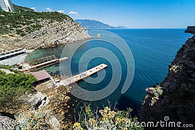 Port in Crimea swallow`s nest View of the port and sea from the mountain Stock Photo