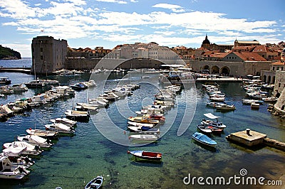 Port of Dubrovnik full of boats Editorial Stock Photo