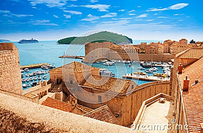 Port of Dubrovnik from the walls Stock Photo