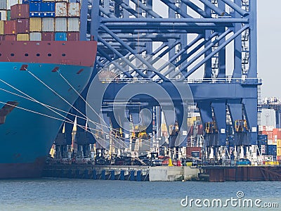 Felixstowe Port docks and heavy cranes Editorial Stock Photo