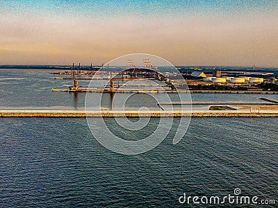 Port Gdansk at evening Stock Photo