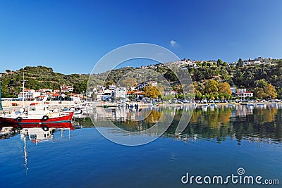The port in Glossa of Skopelos, Greece Stock Photo