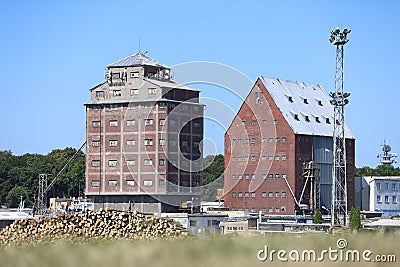 Port grain elevators in Kolobrzeg Stock Photo