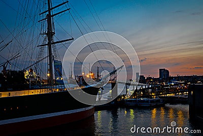 Port of Hamburg at night Editorial Stock Photo
