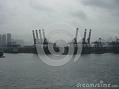 Port of Hong King in the mist and clouds Stock Photo