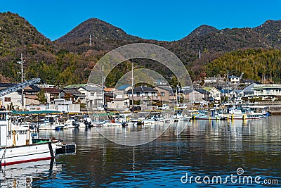 Port Kuba, a small local fishing port in Otake City Editorial Stock Photo