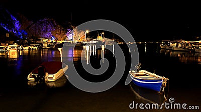 The port from Limenaria at night Stock Photo