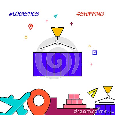 Port loading and unloading filled line icon, simple illustration Cartoon Illustration