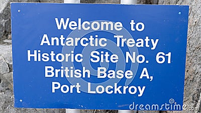 Port Lockroy British Antarctic station sign, Antarctica Editorial Stock Photo