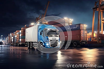 Port logistics by night , Concept ship in port import-export commercial logistic background Stock Photo