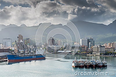 Port Louis - main port of Mauritius Editorial Stock Photo