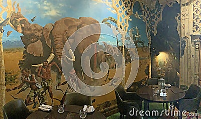 Beautifully painted Mural in the dining room of Port Lympne Mansion House, Kent Editorial Stock Photo