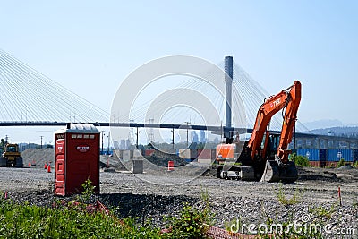 port mann bridge canada over the Fraser River in BC interesting unusual footage of bridge from bottom up repair work Editorial Stock Photo