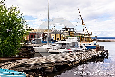 Port pier in the city of Petrozavodsk. Stock Photo