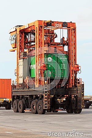 Port mobile container spreader Editorial Stock Photo