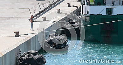 Port Rubber Marine Fenders wide Editorial Stock Photo