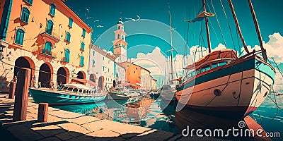 port by the sea with colorful boats and yachts Generative AI Stock Photo