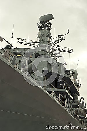 Port side of Royal Navy frigate Stock Photo