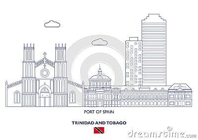 Port of Spain City Skyline, Trinidad and Tobago Vector Illustration