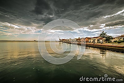 Port of Thessaloniki on Cloudy Rainy Day, Wide shot Stock Photo