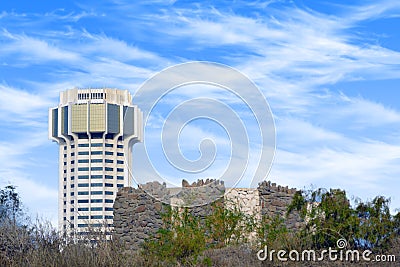 Port tower and ancient Statue in Jeddah Stock Photo