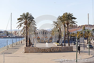 Port view, dock, moll de costa in Tarragona,Spain. Editorial Stock Photo