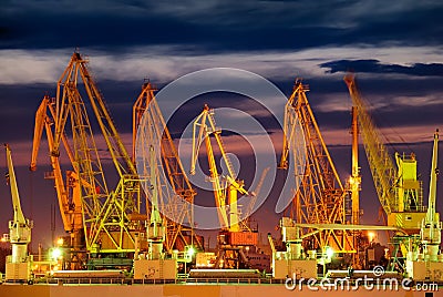 Port warehouse with cargoes and containers Stock Photo