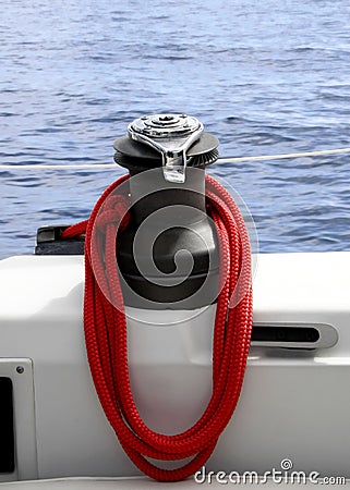 Port Winch and rope Stock Photo