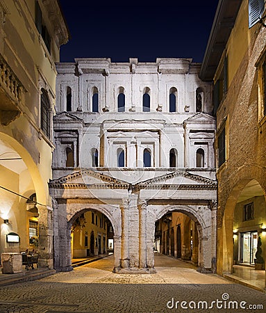 Porta Borsari by Night - Verona Italy Stock Photo