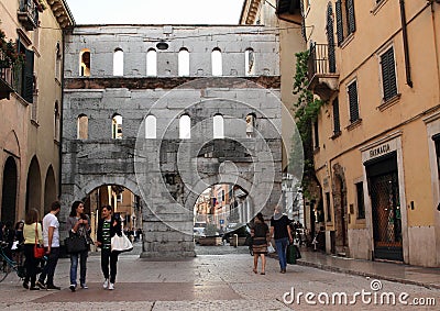 Porta dei Borsari in Verona Editorial Stock Photo