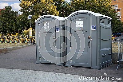 Two Bajamaja Portable Accessible Toilets Editorial Stock Photo