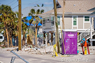 Portable bathroom porta potty Fort Myers FL Hurricane Ian aftermath Editorial Stock Photo