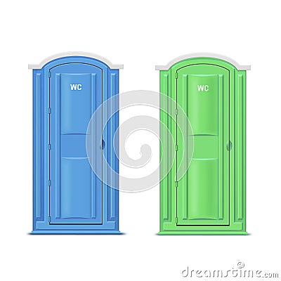 Portable chemical dry bio toilets realistic vector illustration. Vector Illustration