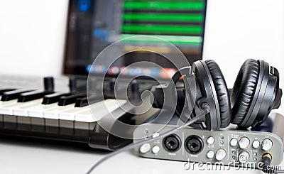 Portable Computer Music Studio home Stock Photo