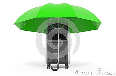 Portable conditioner under umbrella, 3D rendering Stock Photo