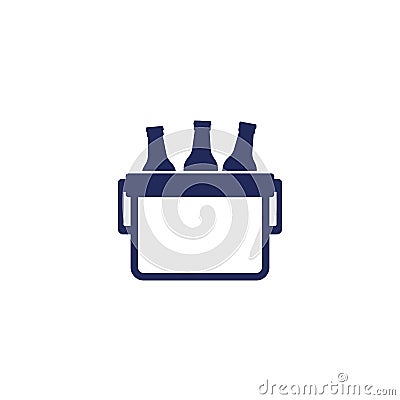 Portable cooler box with beer icon on white Vector Illustration