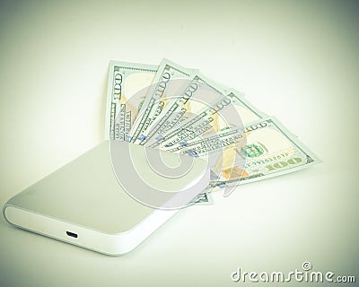 Portable drive USB on dollars pile for data is money concept Stock Photo