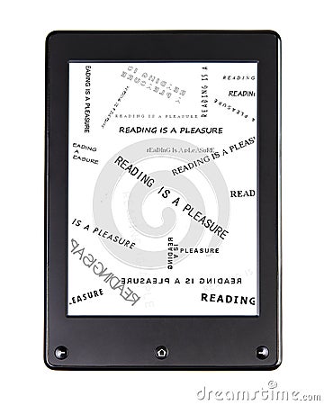 Portable e-book reader for book and screen. Stock Photo