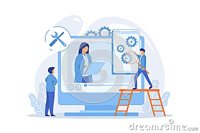 Portable electronic device video feedbacks online channel. Vector Illustration