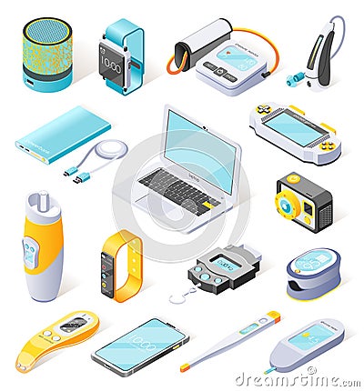 Portable Electronics Isometric Icons Cartoon Illustration