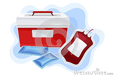 Portable Fridge or Cooler for Transporting Donor Organs and Blood Vector Composition Vector Illustration