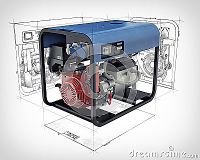 Portable generator isolated on a white background Cartoon Illustration