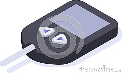 Portable glucometer featuring an inserted test strip, displaying real time blood glucose levels, supporting effective Vector Illustration