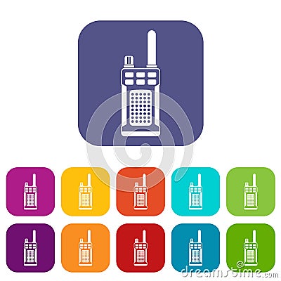 Portable handheld radio icons set Vector Illustration