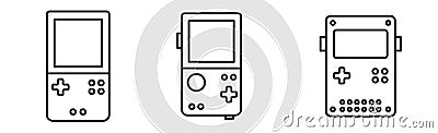 Portable handheld retro gaming console set. Outline icon. Object isolated on white background Stock Photo