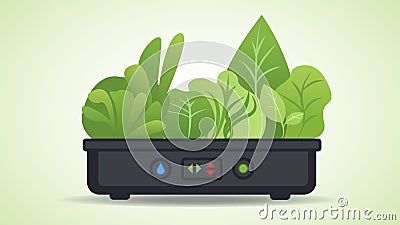 Portable hydroponic aeroponic system for eco-friendly growing of green lettuce, vegetables and herbs Vector Illustration