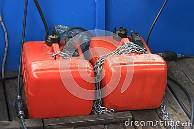 Portable marine boat fuel tanks Stock Photo