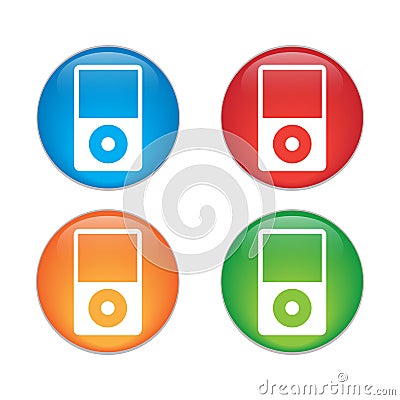 Portable media player icon. Flat design style. Glass Button Icon Set Editorial Stock Photo