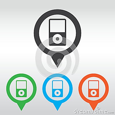 Portable media player icon. Flat design style. icon map pin Editorial Stock Photo