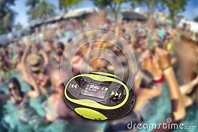 Portable mini MP3 waterproof party background Stock Photo